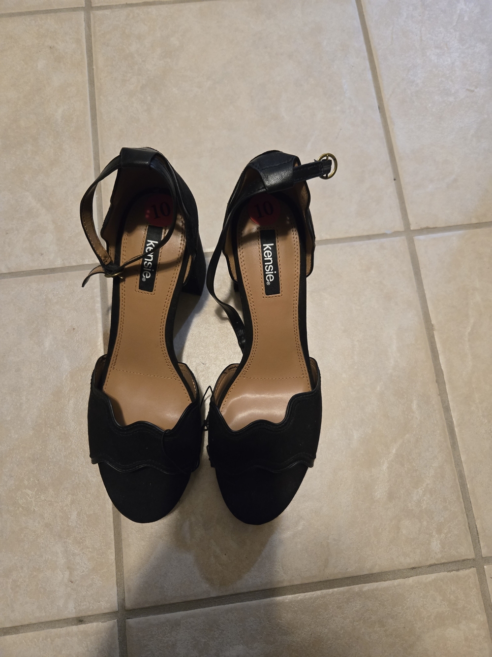Kensie Black Suede Ankle-Strap Block Heels